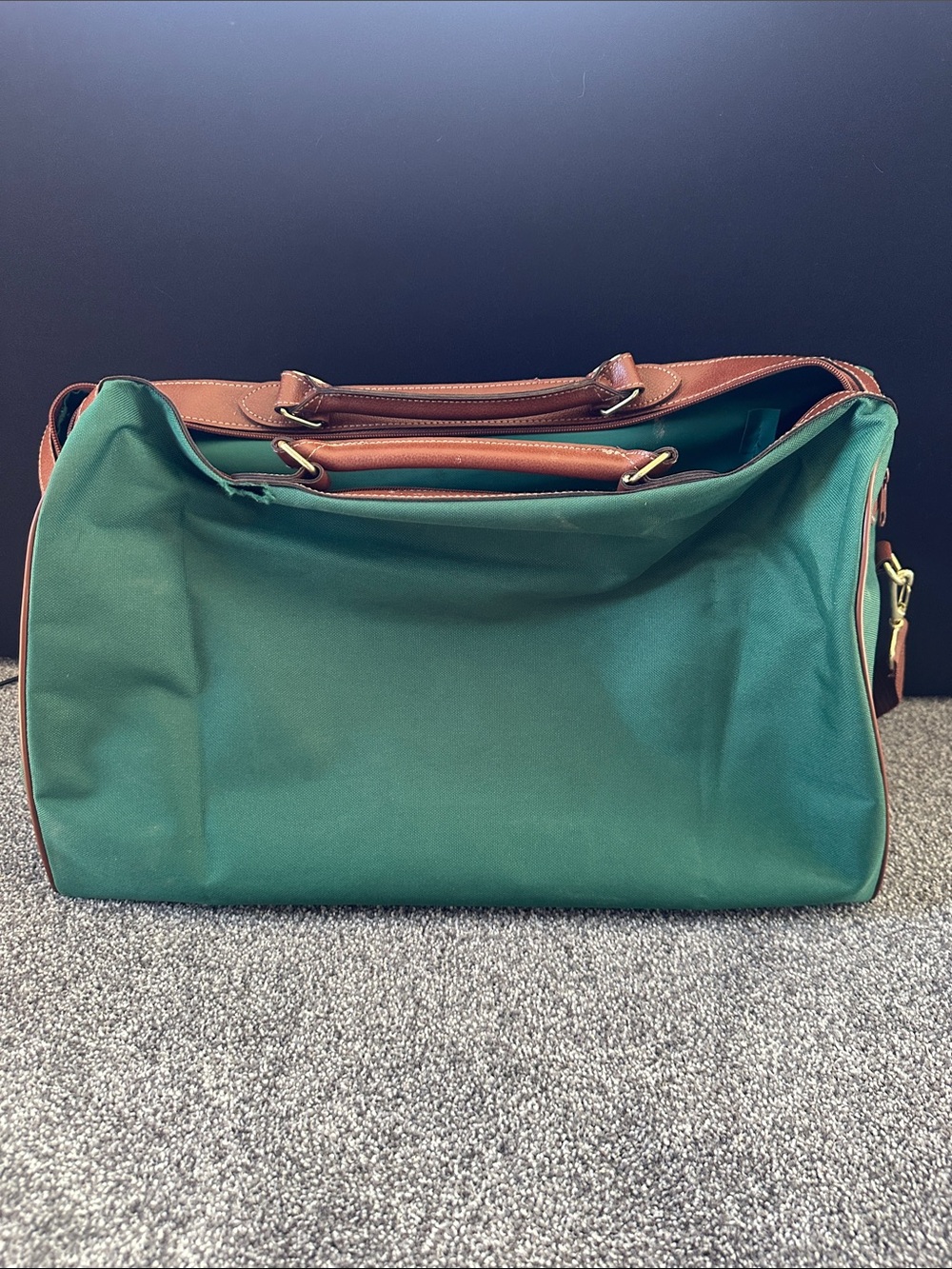 Polo by Ralph Lauren Green Canvas Duffel with Brown Leather Trim - Picture 3 of 6